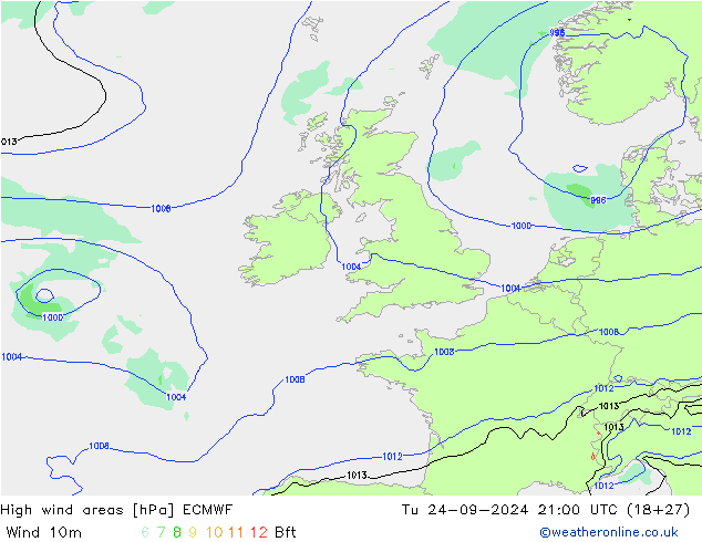 High wind areas ECMWF Tu 24.09.2024 21 UTC