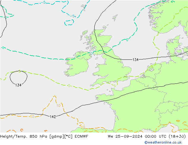 Z500/Rain (+SLP)/Z850 ECMWF mer 25.09.2024 00 UTC