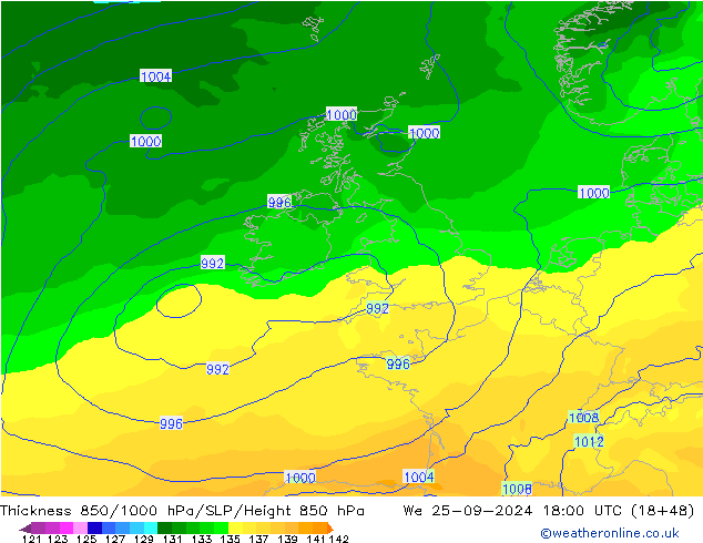 850-1000 hPa Kalınlığı ECMWF Çar 25.09.2024 18 UTC