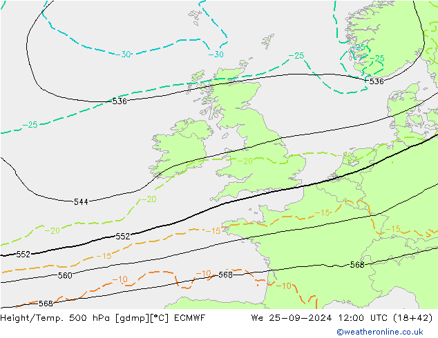 Z500/Rain (+SLP)/Z850 ECMWF We 25.09.2024 12 UTC