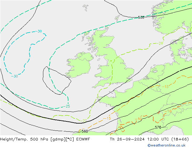 Z500/Yağmur (+YB)/Z850 ECMWF Per 26.09.2024 12 UTC