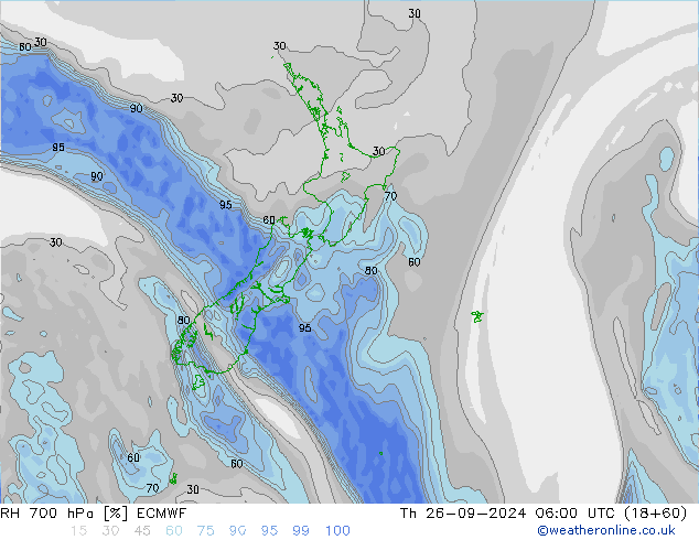 RH 700 гПа ECMWF чт 26.09.2024 06 UTC