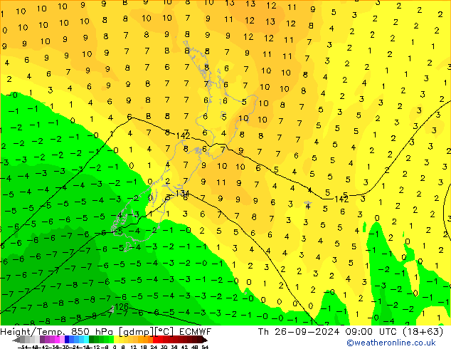 Height/Temp. 850 hPa ECMWF Čt 26.09.2024 09 UTC