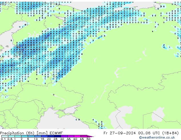 Z500/Rain (+SLP)/Z850 ECMWF Fr 27.09.2024 06 UTC