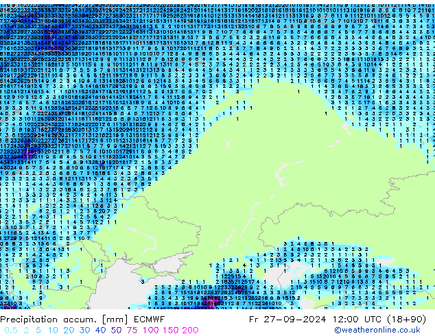 Precipitation accum. ECMWF пт 27.09.2024 12 UTC