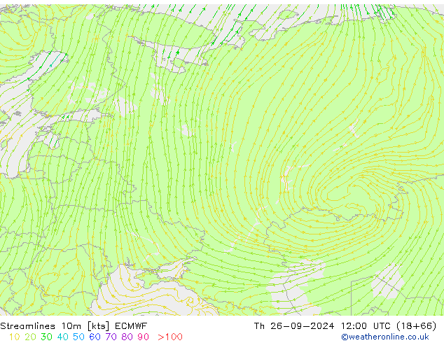 Ligne de courant 10m ECMWF jeu 26.09.2024 12 UTC