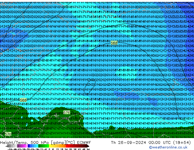 Z500/Rain (+SLP)/Z850 ECMWF Čt 26.09.2024 00 UTC