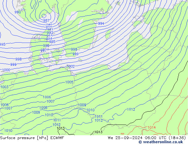 Atmosférický tlak ECMWF St 25.09.2024 06 UTC