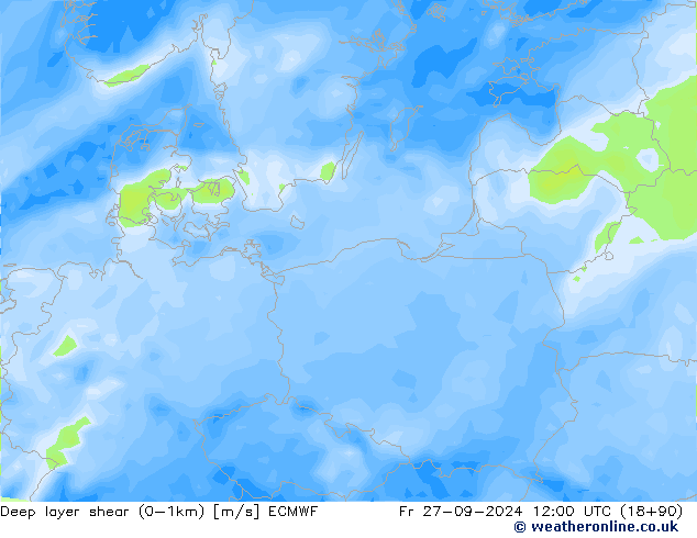 Deep layer shear (0-1km) ECMWF ven 27.09.2024 12 UTC