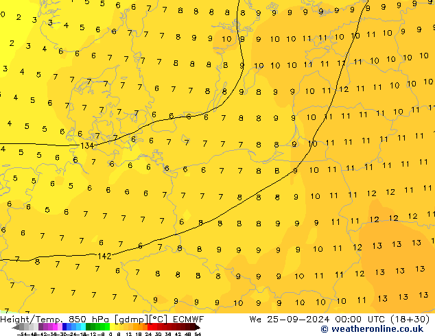 Z500/Rain (+SLP)/Z850 ECMWF Mi 25.09.2024 00 UTC