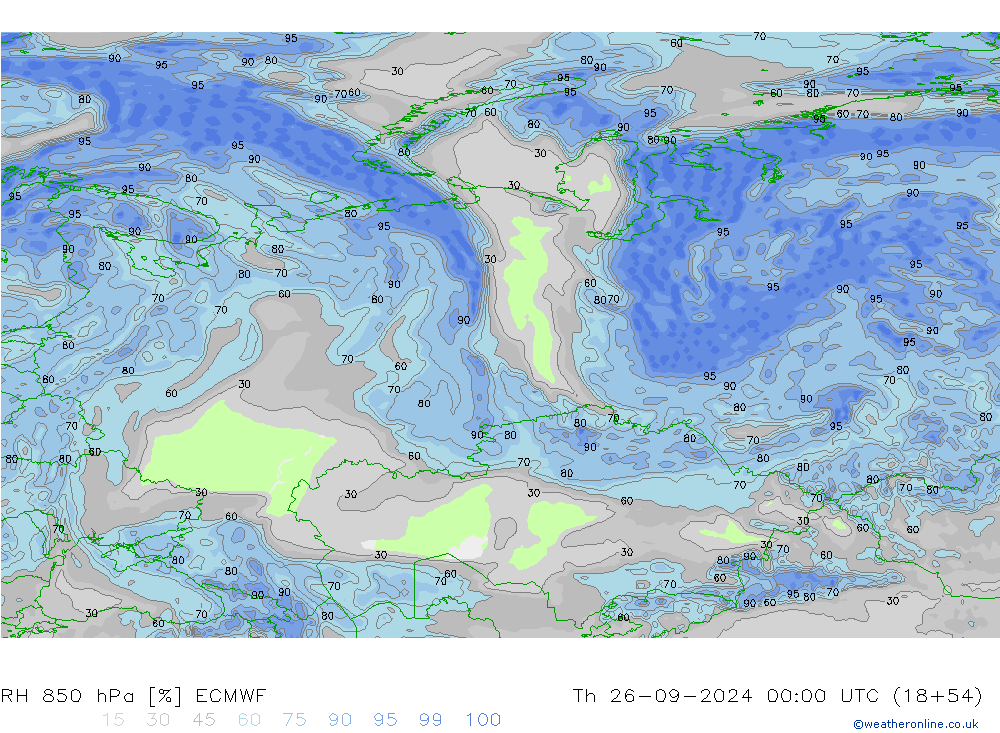 850 hPa Nispi Nem ECMWF Per 26.09.2024 00 UTC