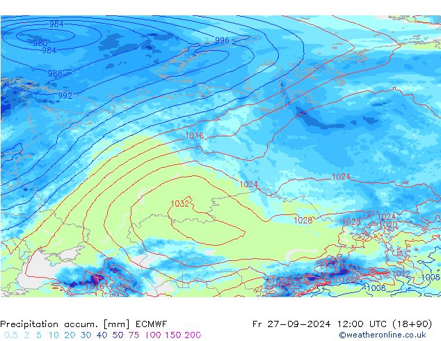 Precipitation accum. ECMWF Fr 27.09.2024 12 UTC