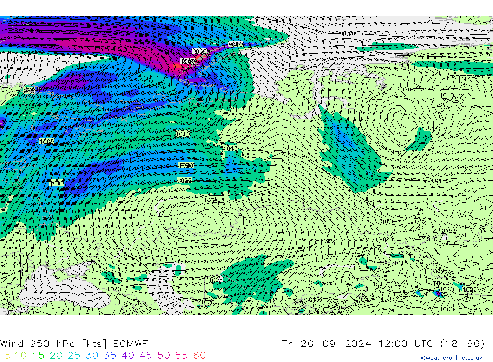 Wind 950 hPa ECMWF Th 26.09.2024 12 UTC