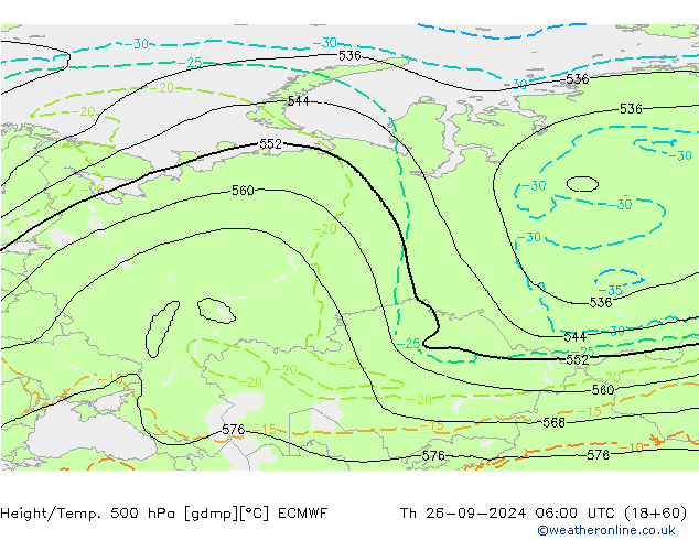 Z500/Rain (+SLP)/Z850 ECMWF Th 26.09.2024 06 UTC