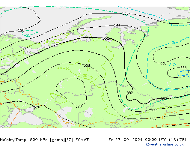 Z500/Rain (+SLP)/Z850 ECMWF Fr 27.09.2024 00 UTC