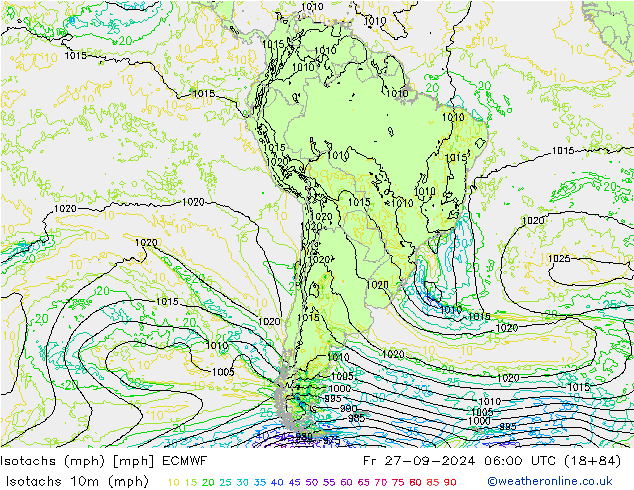 Isotachs (mph) ECMWF Fr 27.09.2024 06 UTC