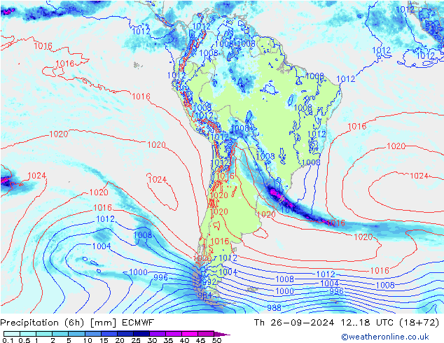 Z500/Rain (+SLP)/Z850 ECMWF Čt 26.09.2024 18 UTC