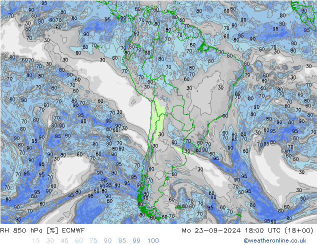 RH 850 hPa ECMWF Mo 23.09.2024 18 UTC