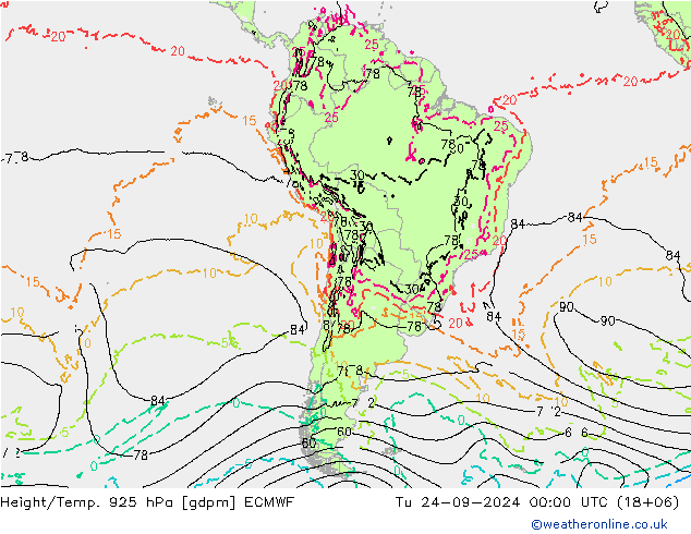 Hoogte/Temp. 925 hPa ECMWF di 24.09.2024 00 UTC