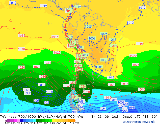 Thck 700-1000 hPa ECMWF gio 26.09.2024 06 UTC