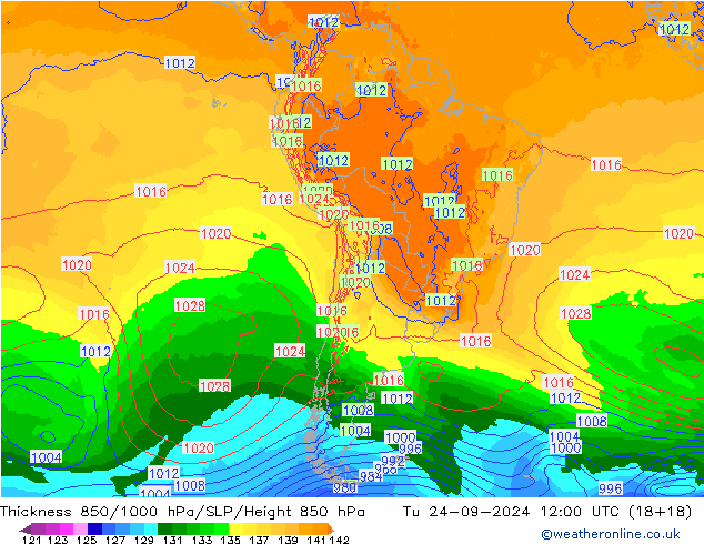 Thck 850-1000 hPa ECMWF Tu 24.09.2024 12 UTC