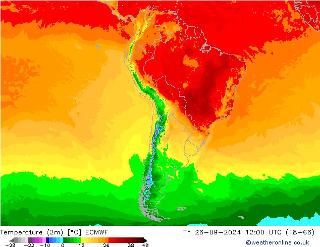 Temperatura (2m) ECMWF Qui 26.09.2024 12 UTC