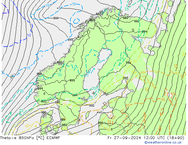 Theta-e 850hPa ECMWF Pá 27.09.2024 12 UTC