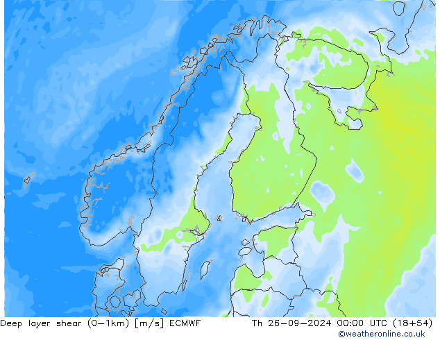 Deep layer shear (0-1km) ECMWF Čt 26.09.2024 00 UTC