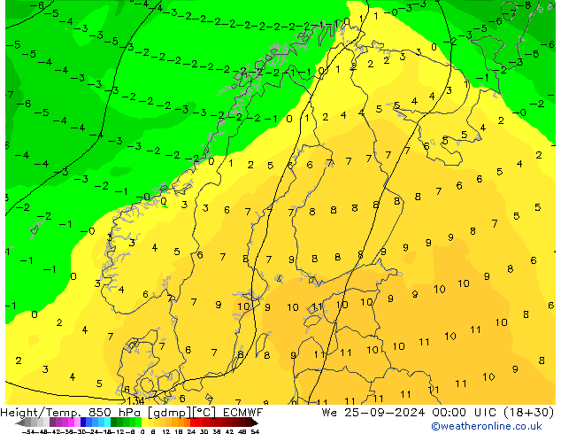 Z500/Rain (+SLP)/Z850 ECMWF ср 25.09.2024 00 UTC