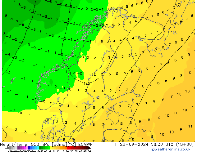 Height/Temp. 850 hPa ECMWF 星期四 26.09.2024 06 UTC