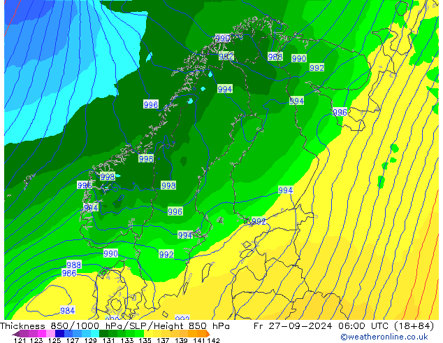 Thck 850-1000 hPa ECMWF pt. 27.09.2024 06 UTC