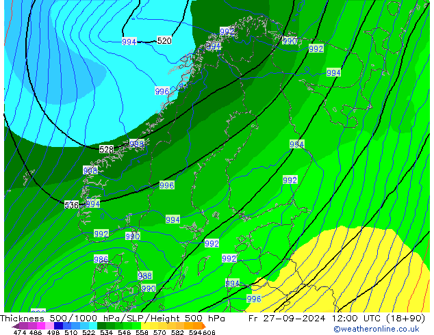 Thck 500-1000hPa ECMWF Fr 27.09.2024 12 UTC