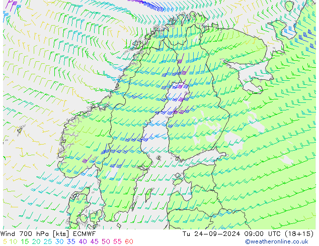 ветер 700 гПа ECMWF вт 24.09.2024 09 UTC