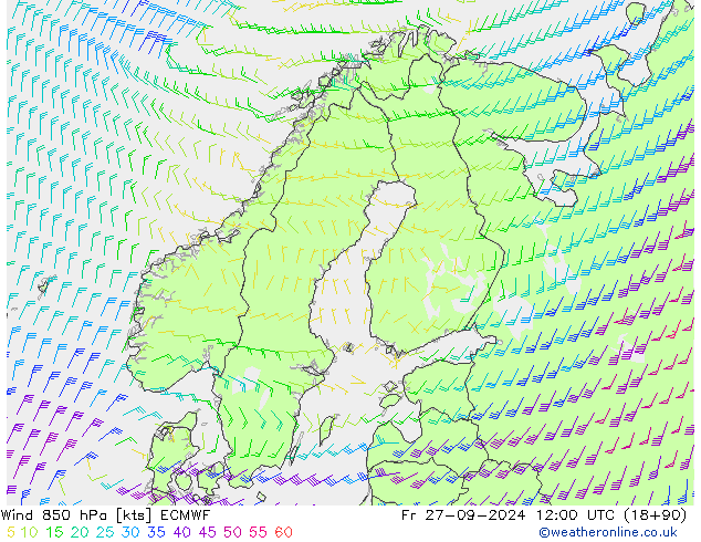 Wind 850 hPa ECMWF Fr 27.09.2024 12 UTC