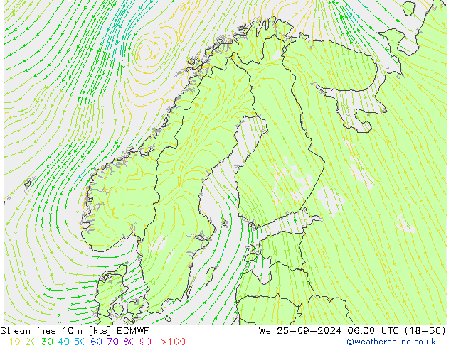 Línea de corriente 10m ECMWF mié 25.09.2024 06 UTC