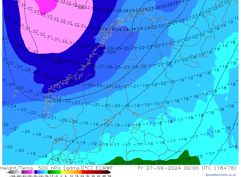 Height/Temp. 500 hPa ECMWF Fr 27.09.2024 00 UTC