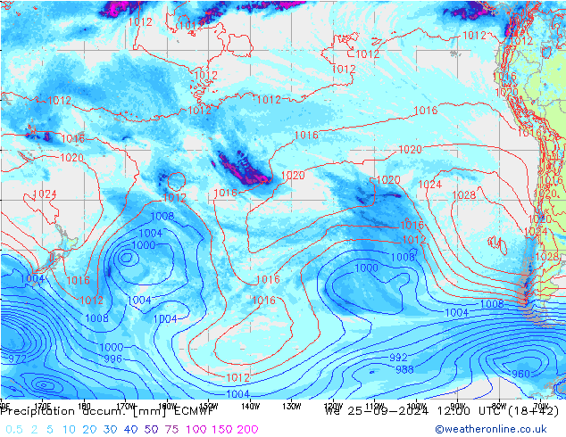 Precipitation accum. ECMWF We 25.09.2024 12 UTC