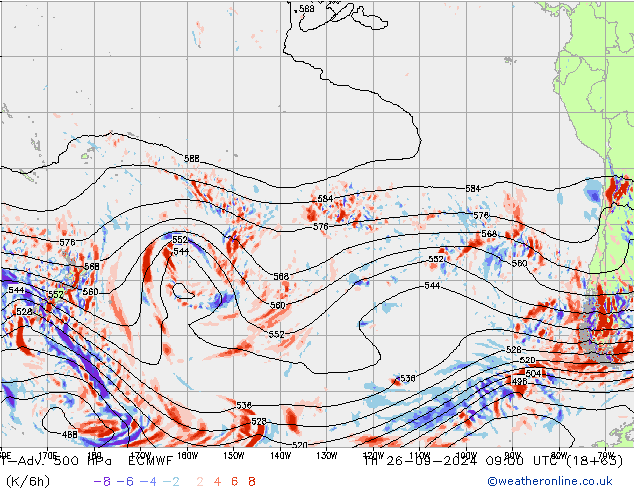 T-Adv. 500 hPa ECMWF Qui 26.09.2024 09 UTC