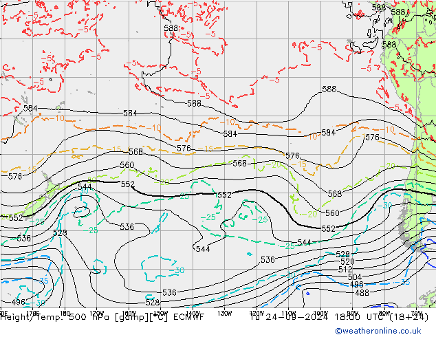 Z500/Rain (+SLP)/Z850 ECMWF Di 24.09.2024 18 UTC