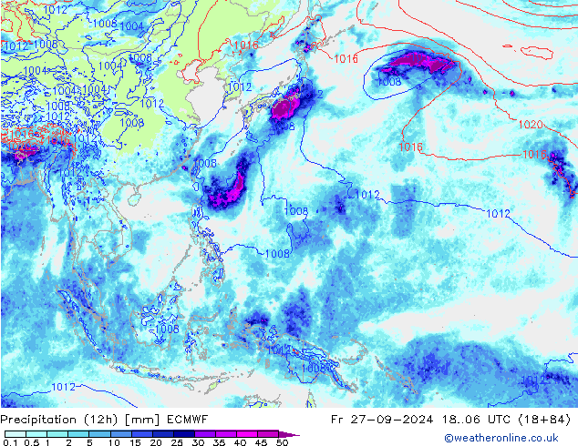 Precipitation (12h) ECMWF Fr 27.09.2024 06 UTC