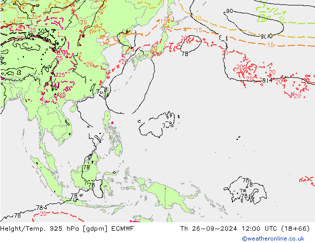 Height/Temp. 925 hPa ECMWF Th 26.09.2024 12 UTC