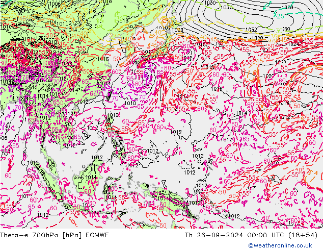 Theta-e 700hPa ECMWF jue 26.09.2024 00 UTC