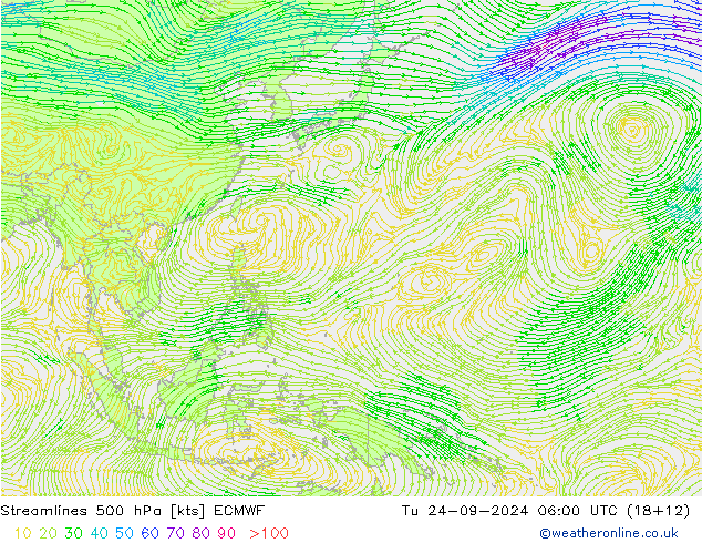 Stromlinien 500 hPa ECMWF Di 24.09.2024 06 UTC