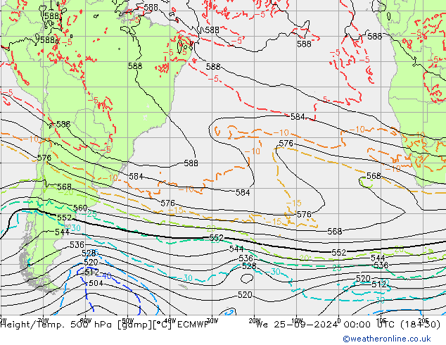 Z500/Rain (+SLP)/Z850 ECMWF mer 25.09.2024 00 UTC