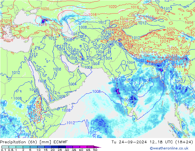 Precipitation (6h) ECMWF Tu 24.09.2024 18 UTC