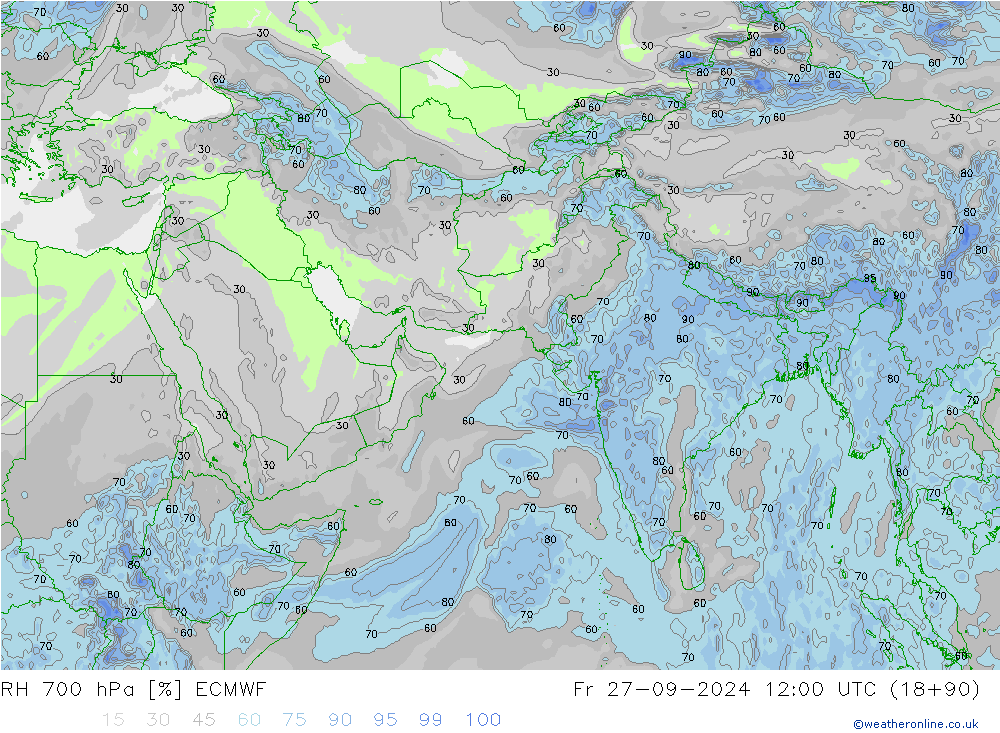 RH 700 hPa ECMWF Fr 27.09.2024 12 UTC