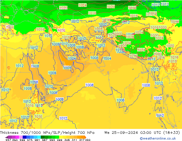 Dikte700-1000 hPa ECMWF wo 25.09.2024 03 UTC