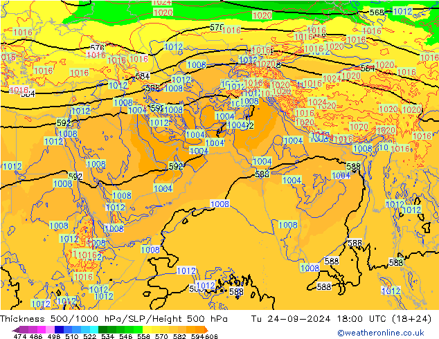 Thck 500-1000hPa ECMWF wto. 24.09.2024 18 UTC