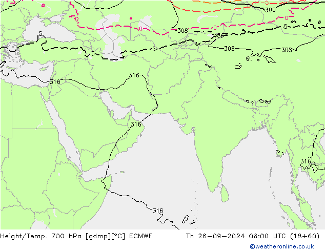 Hoogte/Temp. 700 hPa ECMWF do 26.09.2024 06 UTC