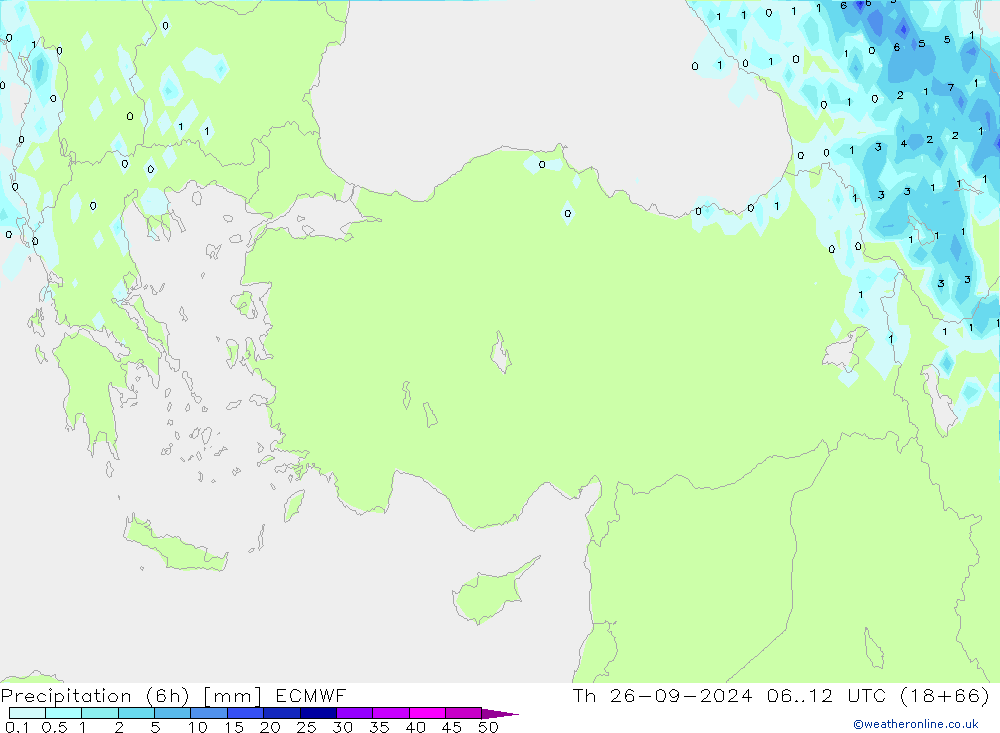 Precipitation (6h) ECMWF Th 26.09.2024 12 UTC